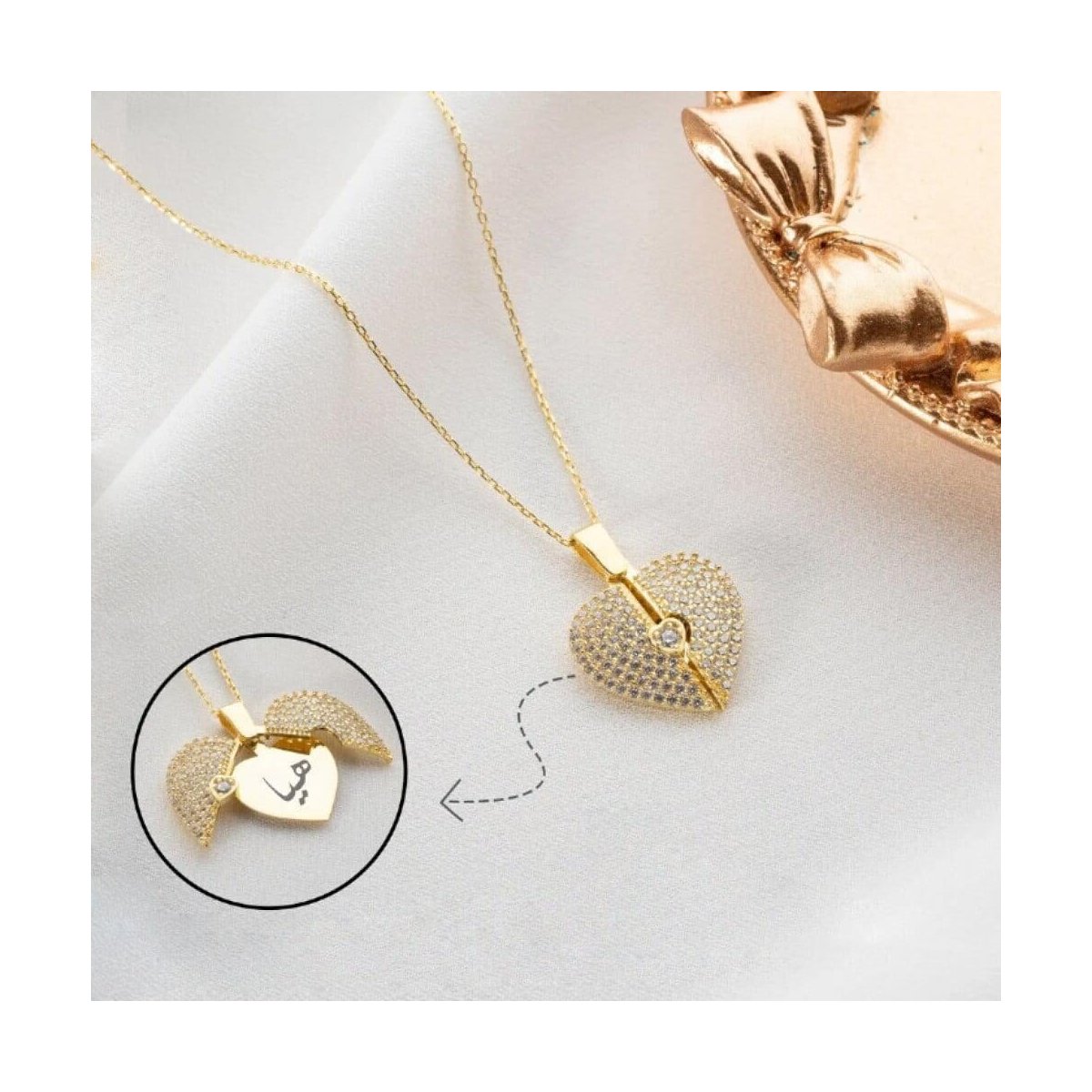 Customized Openable Heart Necklace with zarcoon stones in Golden & Silver () Customized Openable Heart Necklace with zarcoon stones in Golden & Silver ()