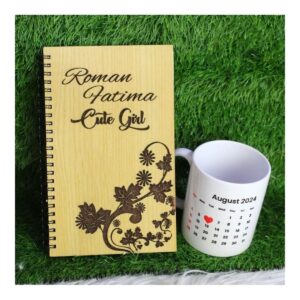 Wooden Notebook with Mug Gift Set customized with name content and picture