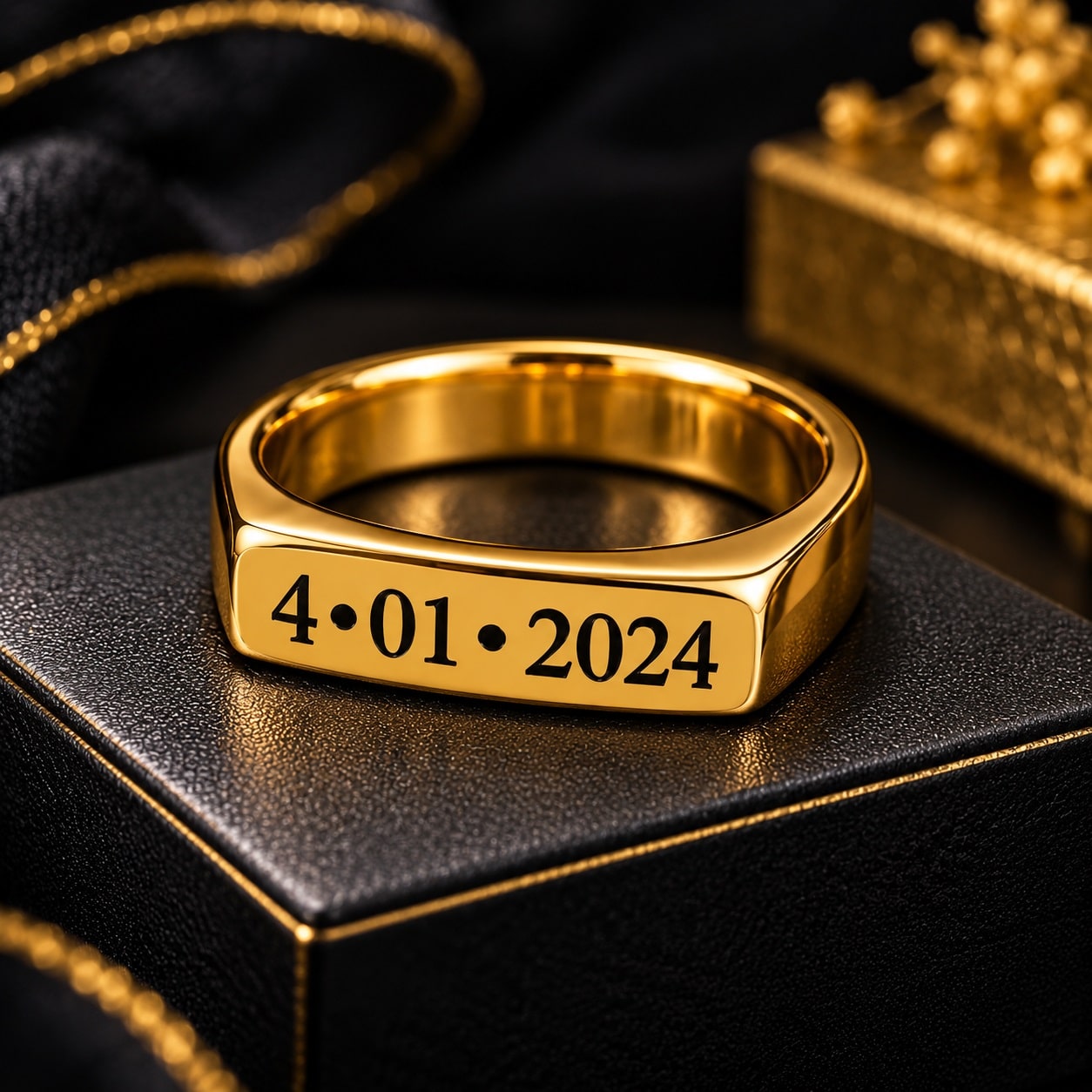 Dur e Fisha Inspired Trending Customized Ring with personalized date engraving in golden silver and black () Dur e Fisha Inspired Trending Customized Ring with personalized date engraving in golden silver and black ()
