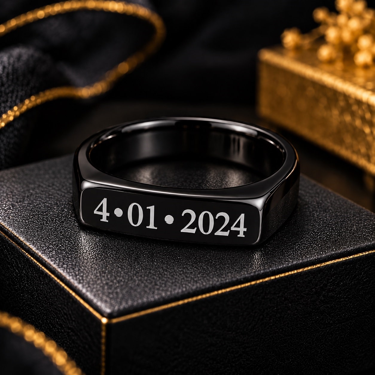 Dur e Fisha Inspired Trending Customized Ring with personalized date engraving in golden silver and black () Dur e Fisha Inspired Trending Customized Ring with personalized date engraving in golden silver and black ()