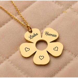 Golden Bloom Name Necklace with personalized engraving for names initials or symbols ()