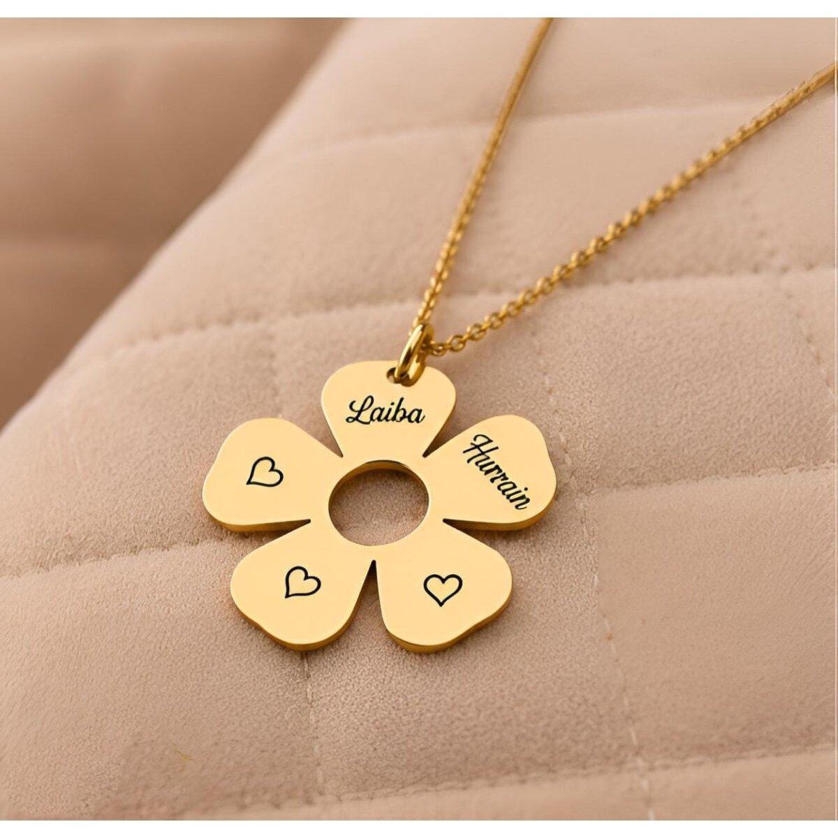 Golden Bloom Name Necklace with personalized engraving for names initials or symbols ()